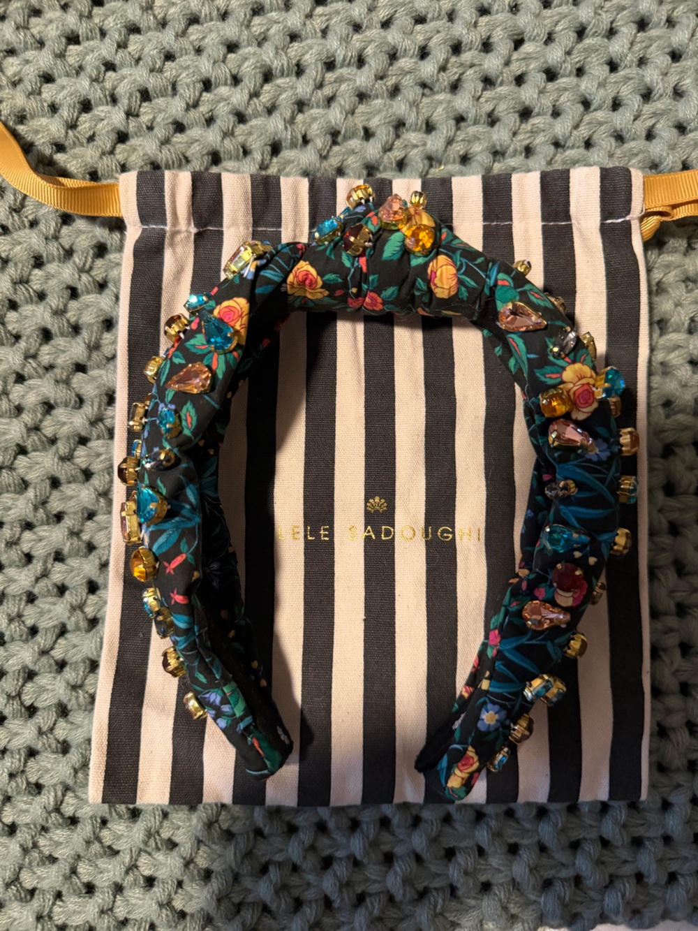 Lele Sadoughi x Liberty Embellished Floral Headband in Teal & Multicolor Gems
